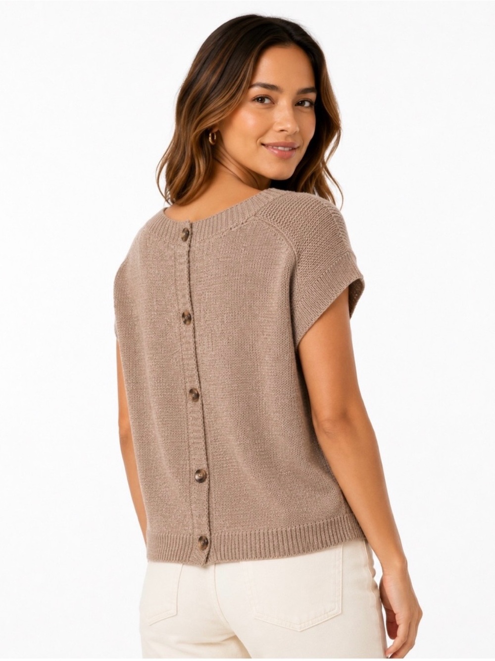 Cable & Gauge Button-Back Knit Cap Sleeve Sweater in Blue Sz Medium - Picture 12 of 12